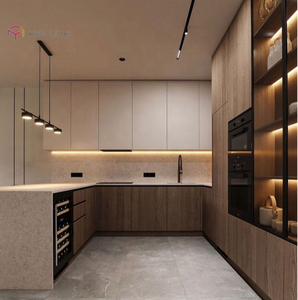 Armoires de <span class=keywords><strong>cuisine</strong></span> personnalisées en bois de couleur usine Menuiserie en mélamine personnalisée avec accessoires Évier Comptoir en marbre - Product Image 2