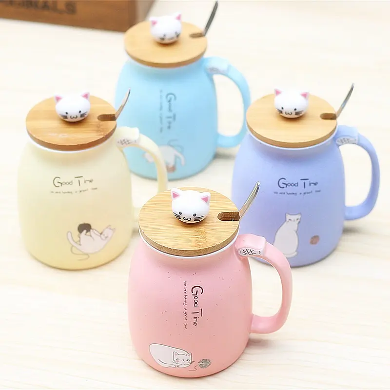 YIDING 3D Dễ Thương Gốm Mèo Cốc Cà Phê, Sứ Cà Phê Mèo Mug Với Nắp Muỗng Bán Buôn