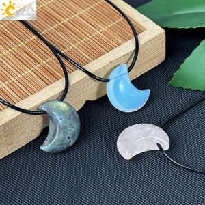 CSJA Collier Croissant de Lune en Cristal Pendentif en Pierre Naturelle Améthystes Quartz Rose Amazonite Labradorite Colliers en Corde <span class=keywords><strong>H457</strong></span> - Product Image 3