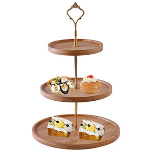 Creative Three-layer <strong>Tray</strong> Afternoon Tea Fruit Plate Household Double-layer Bamboo Snack <strong>Dessert</strong> <strong>Tray</strong> Cake Stand Rack - Product Image 1