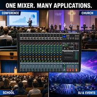 Console de mixage audio professionnelle EV16-USB 16 canaux avec USB, Bluetooth, 24 effets DSP, égaliseur 3 bandes pour scène, studio et direct