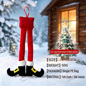 Adorno Navideño Colgante de Peluche con Patas de Duende de Santa Claus en 3 Tamaños, Decoración Festiva a Rayas Rojas y Verdes para Árbol o Puerta - Product Image 5