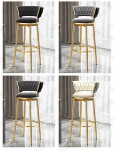 Chaise de bar en velours rose, tabouret pivotant en métal, dossier capitonné, siège de comptoir pour bar, salon de coiffure, café - Product Image 4