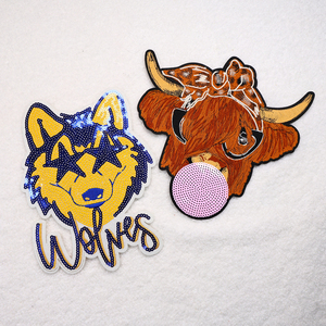 Wholesale Custom Cow Mascot Design Sequin Iron on Patch Mascot Western Style Uniforms Woven Cap Patch - Product Image 2
