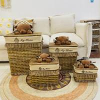 Lot de 4 paniers à linge en saule naturel avec décor en peluche Sac intérieur lavable Style quotidien sûr pour les enfants en osier