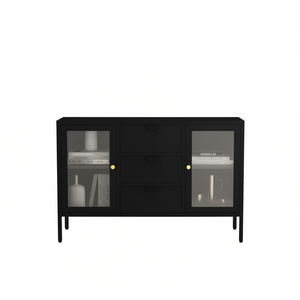 Black Steel <b>Sideboard</b> 41.3x13.8x27.6 Inches Tempered Glass Doors Modern Minimalist Design Home Furniture - Product Image 1