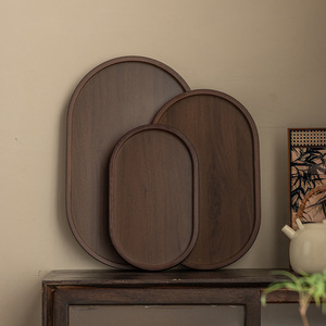 Walnut Colored Oval <b>Tea</b> <b>Tray</b> Wooden Serving <b>Tray</b> For <b>Tea</b> Ceremony And Snacks Household Use Elegant Design - Product Image 2