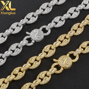 Collar de nariz de cerdo con diamantes CZ estilo hip hop, diseño personalizado, cierre de diamantes, chapado en oro de 18 quilates para hombres, estilo rapero. - Product Image 2