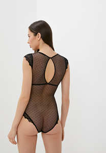 Của phụ nữ Màu đen ren Polka Dot Shapewear tinh tế ren TRIM tua sexy xem qua lưới độc đáo Đường cong đường cong thiết kế Nylon - Product Image 3