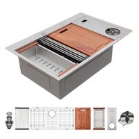 Ensemble d'évier de cuisine américain moderne 33x22 pouces, évier de cuisine à cuvette unique en acier inoxydable 304 avec égouttoir et lave-tasses
