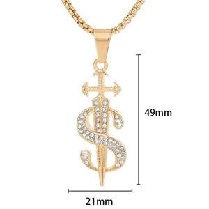 Hip Hop USD símbolo 18K chapado en oro no deslustre Zirconia cúbica Pvd no deslustre impermeable Acero inoxidable joyería colgantes hombre - Product Image 1