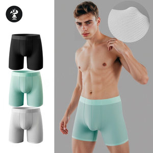 Calzoncillos y Calzoncillos Bóxer transpirables para hombre sin costuras fabricados en China Oem Odm Low Moq Plaid Blue Long Leg Mesh - Product Image 3