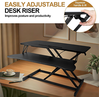 Convertisseur de bureau réglable pneumatique à double niveau noir ergonomique pour poste de travail assis-debout et ordinateur portable