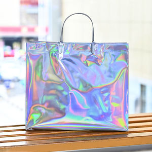 Borsa Shopper in PVC Trasparente Impermeabile <span class=keywords><strong>Richiudibile</strong></span> con Manico, Olografica, Rosa Arcobaleno, per Confezioni Regalo - Product Image 5