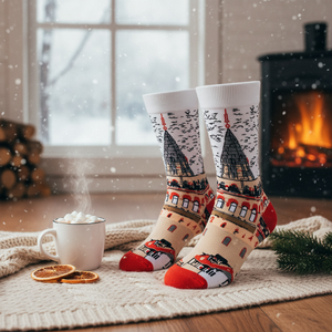 Colorful Seamless Nylon <b>Socks</b> Embroidered Galata Tower Design Breathable <b>Warm</b> One Size Fits Most for Daily Use Winter Season - Product Image 3