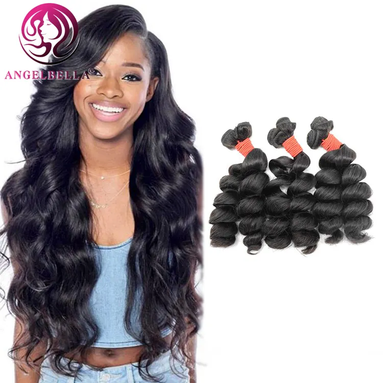 Angelbella-cabello rizado brasileño de doble estiramiento, pelo de visón 100% Natural, negro, ondulado, Remy