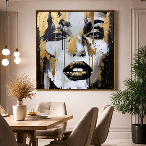 Peintures murales modernes faites à la main en noir et or, représentant des femmes, sur toile écologique, décoration intérieure, design de visage personnalisé - Product Image 2