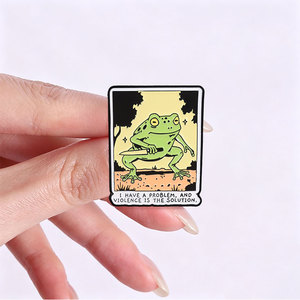 Broche en métal carrée, motif grenouille de dessin animé audacieuse, avec bordure de style bande dessinée et <span class=keywords><strong>citation</strong></span> d'humour noir sur le thème de la crapaud sombre, pour collection de cadeaux de style alternatif - Product Image 2