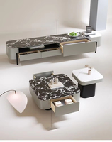 Ensemble Table Basse et Meuble TV Haut de Gamme au Design Minimaliste Moderne à Motif Marbre pour Salon de Villa