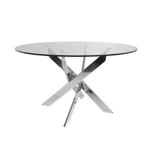 Table de cuisine ronde avec jambes chromées, en verre transparent, table à manger <span class=keywords><strong>pour</strong></span> salle de <span class=keywords><strong>petit</strong></span> déjeuner, au <span class=keywords><strong>meilleur</strong></span> prix, design moderne - Product Image 2