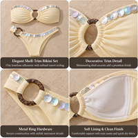 Ensemble de bikini bandeau à sequins personnalisé OEM ODM pour femme, bikini sans bretelles avec anneau en O, logo personnalisé, maillot de bain en tissu recyclé, tenue de plage