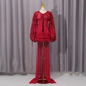 AIMEISI moda Irregular Fishbones elegante un hombro encaje tren vestidos fiesta noche mujeres lujo corto <span class=keywords><strong>Porm</strong></span> vestido - Product Image 3