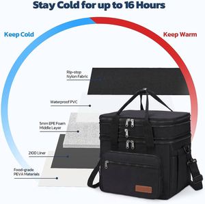 Insulated Lunch Bag, Expandable Double Deck Cooler Bag, Lightweight Leakproof Tote Bag With Side Tissue Pocket - Product Image 5