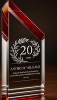 Plaque de trophée en cristal rouge personnalisée, nom et message gravés au laser sur mesure
