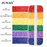 JUNAO Nouveau Design Mix Jelly Résine Pierres Kits Dos Plat 2mm 3mm Cristal Vente en Gros 12 Grilles Résine Strass pour Manucure DIY