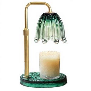 Electric Ribbed Glass Lampshade Metal Pole Wooden Base Dimmable Candle Warmer Lamp <b>Timer</b> Eco-Friendly Highly Scented Perfume - Product Image 3
