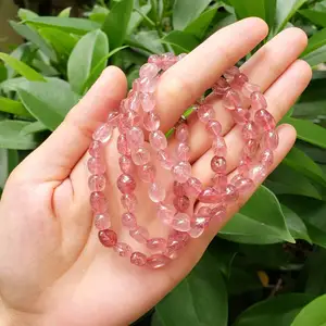 2022 Natural Stone Strawberry Quartz Crystal 7 Chakra Reiki Healing Irregular Beads Jewelry Handmade Stretch Bracelet Women