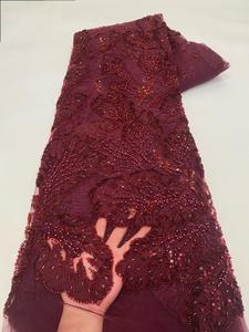 ผ้าลูกไม้ปักลายดอกไม้ประดับเลื่อม ผ้าตาข่ายลูกไม้ประดับมุก ผ้าลูกไม้ปักลูกปัด ดีไซน์ใหม่จาก NI.AI - Product Image 5