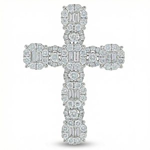 CUSTOM SILVER 10K/14K/18K GOLD PLATED LAB GROWN CVD DIAMOND CLASSIC ENGAGEMENT GIFT SWEATER <b>CHAIN</b> NECKLACE <b>CROSS</b> PENDANT - Product Image 1