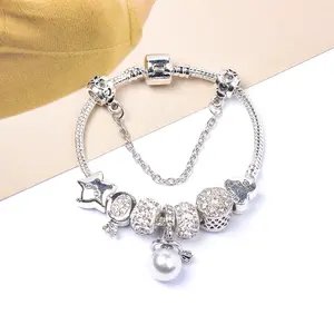 Factory Direct Wholesale DIY Starfish zircon Crown charm bracelet Large Hole Beaded Pearl Pendant Bracelet for women