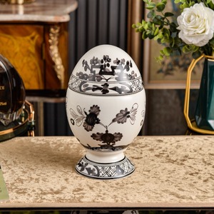 Yellow Bone China Egg Shaped Eco-Friendly Dish Blue Floral Pattern Lid Food Safe Party Use Home Decor Traditional Chinese Style - Product Image 4