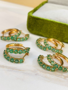 Boucles d'oreilles en or massif 18 carats avec émeraude naturelle Xinfly, bijoux fins AU750, pour usage quotidien, prêtes à être expédiées - Product Image 6