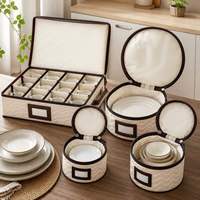 Boîte de rangement matelassée personnalisée pour vaisselle, organiseur de tasses, bols et assiettes, conteneur anti-poussière à double fermeture éclair avec fenêtre d'étiquetage, pour déménagement de cuisine