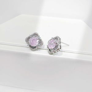 wholesale plata 925 sterling silver Geometric rose cut earring Classic Everyday Wear Rhinestone gold plated zirconia earrings - Product Image 2