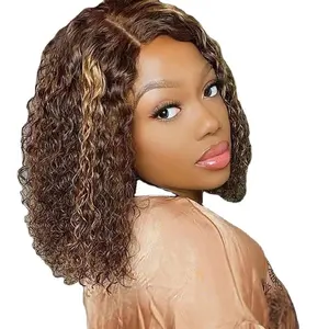 Wholesale Kink Curly Lace Frontal Wigs Raw Indian Human Hair 4/27 Ombre Lace Bob Wigs Virgin Cuticle Aligned Full Lace Front Wig
