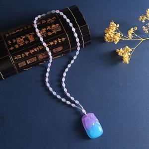 Collar YL de imitación de ámbar con degradado morado <span class=keywords><strong>y</strong></span> gota de agua, colgante de hebilla de la <span class=keywords><strong>paz</strong></span>, estilo étnico, suéter largo, cuentas de plástico, transmisión en vivo - Product Image 6