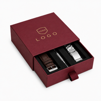 Boîte à tiroir ondulée de luxe personnalisée bordeaux avec logo doré en feuille d'or et vernis sélectif UV, boîte cadeau coulissante en papier rigide pour emballage de bijoux et montres OEM
