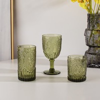 Verre à eau personnalisé de style mexicain vintage, gobelet vert gaufré, verres à vin verts pour mariage