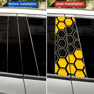Offre Spéciale 2 pièces nid d'abeille voiture fenêtre autocollants décalcomanies côté B pilier voiture autocollants vinyle voitures nid d'abeille décalcomanie garniture Wrap <span class=keywords><strong>Auto</strong></span> - Product Image 6