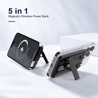 Batterie externe multifonction 5-en-1 pour téléphone avec deux câbles, charge magnétique sans fil, 5000 mAh, support de charge pour montre, compatible OEM