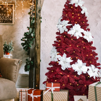 Décorations de Noël de 6 pieds, arbre de Noël artificiel rouge de 180 cm, Abrol De Natale