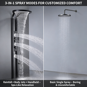 Panneau <span class=keywords><strong>de</strong></span> Douche Cascade Noir en Acier Inoxydable Multifonctionnel <span class=keywords><strong>avec</strong></span> <span class=keywords><strong>Robinet</strong></span> <span class=keywords><strong>de</strong></span> Douche, Pommeau Entourant et Système <span class=keywords><strong>de</strong></span> Douche Massant - Product Image 6