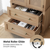 Armoire bohème en cannage avec tiroirs, placard à 2 portes en bois de chêne clair, meuble de rangement, vente en gros OEM