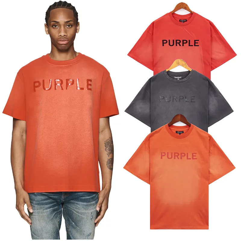 Wholesale High Quality Heavyweight 100% Cotton 230G Print Oversized Custom Unisex Purple Brand Streetwear Summer Tshirts For Men