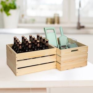 Wholesale 1 Piece Unfinished Large Pine <b>Storage</b> Crate OEM ODM Custom Logo 17x13x8.9 Natural Wood Modern Design Shandong <b>Kitchen</b> - Product Image 2