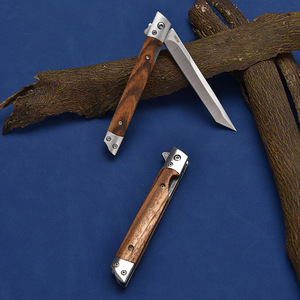 Couteau de poche pliant pour homme, couteau EDC fin avec clip, lame Tanto avec étui, couteau de gentleman discret avec manche en bois classique - Product Image 5